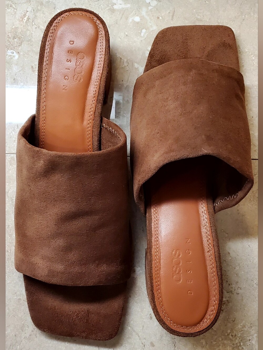 ASOS Design Nyla Heeled Mule Square Toe Sz8 Brown  Vegan Suede Slide Pump Sandal - Picture 8 of 10